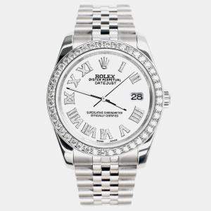 Rolex Custom White 2.0CT Diamond Stainless Steel Datejust 116200 Automatic Men's Wristwatch 36mm