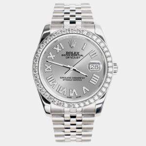 Rolex Custom Silver 2.0CT Diamond Stainless Steel Datejust 116200 Automatic Men's Wristwatch 36mm