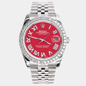 Rolex Custom Scarlet Red 2.0CT Diamond Stainless Steel Datejust 116200 Automatic Men's Wristwatch 36mm