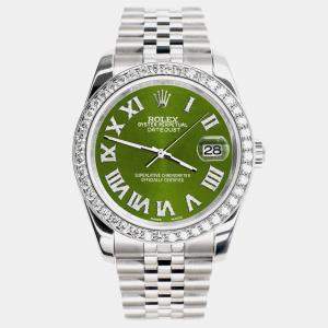 Rolex Custom Royal Green 2.0CT Diamond Stainless Steel Datejust 116200 Automatic Men's Wristwatch 36mm
