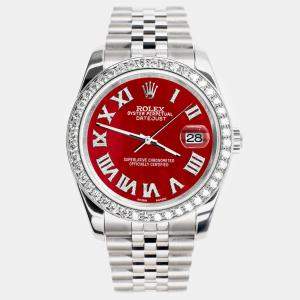 Rolex Custom Red MOP 2.0CT Diamond Stainless Steel Datejust 116200 Automatic Men's Wristwatch 36mm