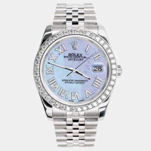 Rolex Custom Purple MOP 2.0CT Diamond Stainless Steel Datejust 116200 Automatic Men's Wristwatch 36mm