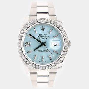 Rolex Custom Ice Blue 1.95CT Diamond Stainless Steel Datejust 116200 Automatic Men's Wristwatch 36mm