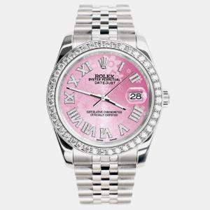 Rolex Custom Pink 2.0CT Diamond Stainless Steel Datejust 116200 Automatic Men's Wristwatch 36mm