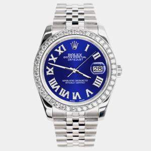 Rolex Custom Navy Blue 2.0CT Diamond Stainless Steel Datejust 116200 Automatic Men's Wristwatch 36mm