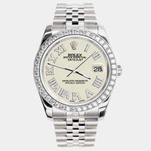 Rolex Custom Satin Linen 2.0CT Diamond Stainless Steel Datejust 116200 Automatic Men's Wristwatch 36mm