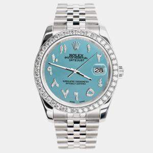 Rolex Custom Turquoise 2.0CT Diamond Stainless Steel Datejust 116200 Automatic Men's Wristwatch 36mm