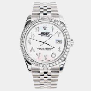 Rolex Custom White Pearl 2.0CT Diamond Stainless Steel Datejust 116200 Automatic Men's Wristwatch 36mm