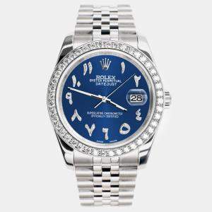 Rolex Custom Cobalt Blue 2.0CT Diamond Stainless Steel Datejust 116200 Automatic Men's Wristwatch 36mm