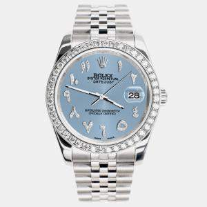 Rolex Custom Ice Blue 2.0CT Diamond Stainless Steel Datejust 116200 Automatic Men's Wristwatch 36mm