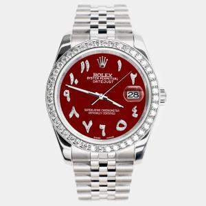 Rolex Custom Imperial Red 2.0CT Diamond Stainless Steel Datejust 116200 Automatic Men's Wristwatch 36mm
