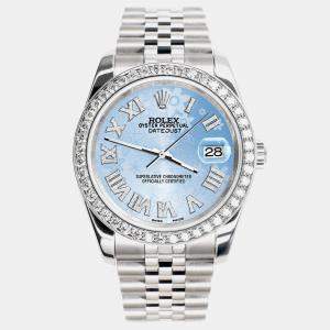 Rolex Custom Blue Flower 2.0CT Diamond Stainless Steel Datejust 116200 Automatic Men's Wristwatch 36mm