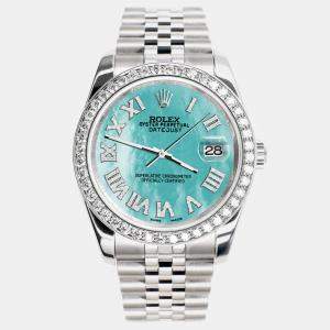 Rolex Custom Aquamarine MOP 2.0CT Diamond Stainless Steel Datejust 116200 Automatic Men's Wristwatch 36mm