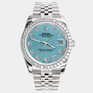 Rolex Custom Turquoise 1.85CT Diamond Stainless Steel Datejust 116200 Automatic Men's Wristwatch 36mm