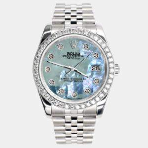 Rolex Custom Tahitian Blue 1.85CT Diamond Stainless Steel Datejust 116200 Automatic Men's Wristwatch 36mm