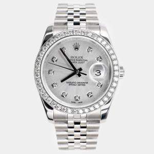 Rolex Custom Silver 1.85CT Diamond Stainless Steel Datejust 116200 Automatic Men's Wristwatch 36mm