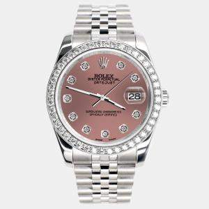Rolex Custom Salmon 1.85CT Diamond Stainless Steel Datejust 116200 Automatic Men's Wristwatch 36mm