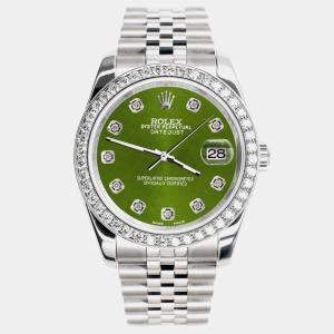 Rolex Custom Royal Green 1.85CT Diamond Stainless Steel Datejust 116200 Automatic Men's Wristwatch 36mm