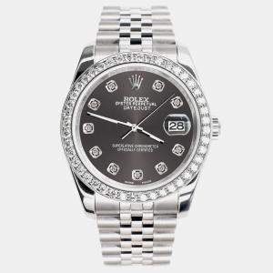 Rolex Custom Grey 1.85CT Diamond Stainless Steel Datejust 116200 Automatic Men's Wristwatch 36mm