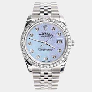 Rolex Custom Purple MOP 1.85CT Diamond Stainless Steel Datejust 116200 Automatic Men's Wristwatch 36mm