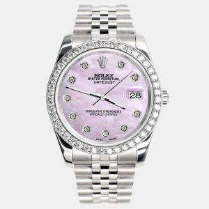 Rolex Custom Pink Pearl 1.85CT Diamond Stainless Steel Datejust 116200 Automatic Men's Wristwatch 36mm