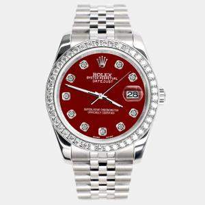 Rolex Custom Imperial Red 1.85CT Diamond Stainless Steel Datejust 116200 Automatic Men's Wristwatch 36mm