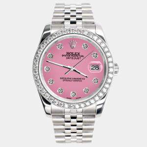 Rolex Custom Hot Pink 1.85CT Diamond Stainless Steel Datejust 116200 Automatic Men's Wristwatch 36mm