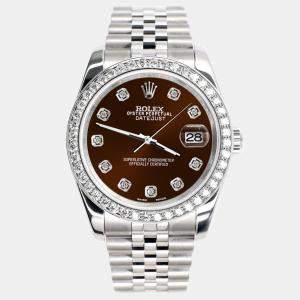 Rolex Custom Chocolate 1.85CT Diamond Stainless Steel Datejust 116200 Automatic Men's Wristwatch 36mm