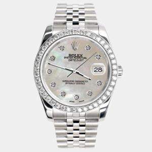 Rolex Custom Champagne MOP 1.85CT Diamond Stainless Steel Datejust 116200 Automatic Men's Wristwatch 36mm