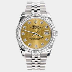 Rolex Custom Champagne 1.85CT Diamond Stainless Steel Datejust 116200 Automatic Men's Wristwatch 36mm