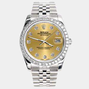 Rolex Custom Champagne 1.85CT Diamond Stainless Steel Datejust 116200 Automatic Men's Wristwatch 36mm