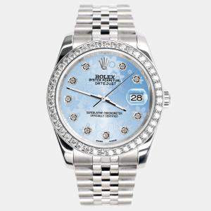 Rolex Custom Blue Flower 1.85CT Diamond Stainless Steel Datejust 116200 Automatic Men's Wristwatch 36mm