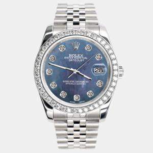 Rolex Custom Black 1.85CT Diamond Stainless Steel Datejust 116200 Automatic Men's Wristwatch 36mm