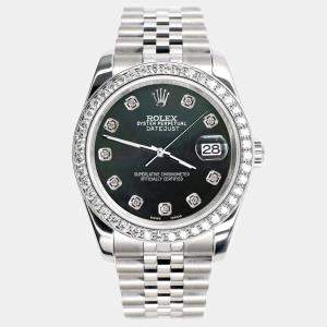 Rolex Custom Black MOP 1.85CT Diamond Stainless Steel Datejust 116200 Automatic Men's Wristwatch 36mm