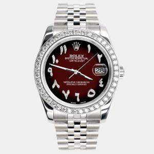Rolex Custom Maroon Vignette 2.0CT Diamond Stainless Steel Datejust 116200 Automatic Men's Wristwatch 36mm