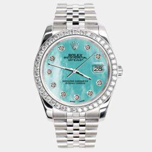 Rolex Custom Aquamarine MOP 1.85CT Diamond Stainless Steel Datejust 116200 Automatic Men's Wristwatch 36mm