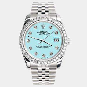 Rolex Custom Aqua Blue 1.85CT Diamond Stainless Steel Datejust 116200 Automatic Men's Wristwatch 36mm