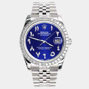 Rolex Custom Navy Blue 2.0CT Diamond Stainless Steel Datejust 116200 Automatic Men's Wristwatch 36mm