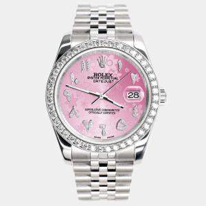 Rolex Custom Pink 2.0CT Diamond Stainless Steel Datejust 116200 Automatic Men's Wristwatch 36mm