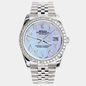 Rolex Custom Purple MOP 2.0CT Diamond Stainless Steel Datejust 116200 Automatic Men's Wristwatch 36mm