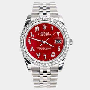 Rolex Custom Red MOP 2.0CT Diamond Stainless Steel Datejust 116200 Automatic Men's Wristwatch 36mm