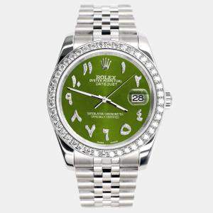 Rolex Custom Royal Green 2.0CT Diamond Stainless Steel Datejust 116200 Automatic Men's Wristwatch 36mm