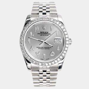 Rolex Custom Silver 2.0CT Diamond Stainless Steel Datejust 116200 Automatic Men's Wristwatch 36mm