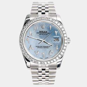Rolex Custom Sky Blue MOP 2.0CT Diamond Stainless Steel Datejust 116200 Automatic Men's Wristwatch 36mm