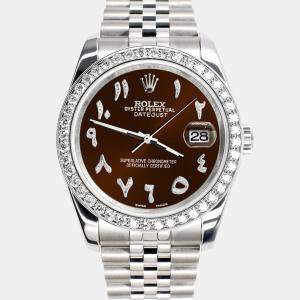 Rolex Custom Chocolate 2CT Diamond Stainless Steel Datejust 116200 Automatic Men's Wristwatch 36mm