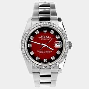 Rolex Custom Red Diamond Stainless Steel Datejust 116200 Automatic Men's Wristwatch 36MM