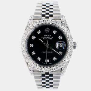 Rolex Custom Black 5.9CT Diamond Stainless Steel Datejust 41 126300 Automatic Men's Wristwatch
