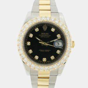 Rolex Custom Black 5.2CT Diamond 18K Yellow Gold Stainless Steel Datejust II  Automatic Men's Wristwatch 41MM