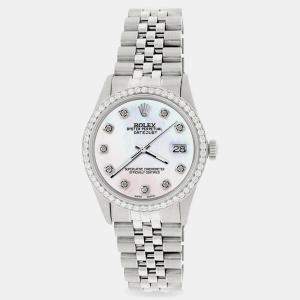 Rolex Custom White Pearl 1.1CT Diamond Stainless Steel Datejust  Automatic Men's Wristwatch 36mm