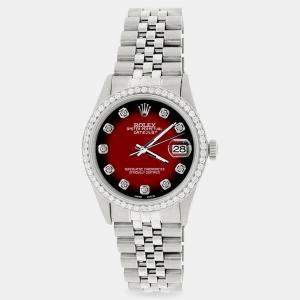 Rolex Custom Red Vignette 1.1CT Diamond Stainless Steel Datejust  Automatic Men's Wristwatch 36mm